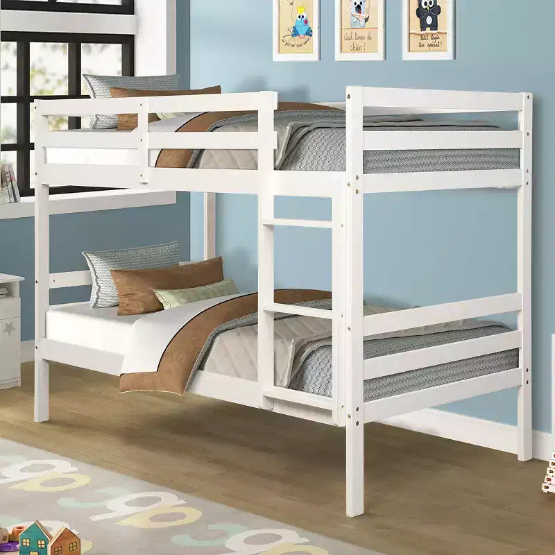 Costway Twin Over Twin Wood Bunk Beds Ladder Safety Rail EspressoWhite