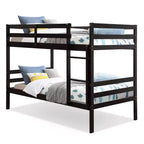 Costway Twin Over Twin Wood Bunk Beds Ladder Safety Rail EspressoWhite