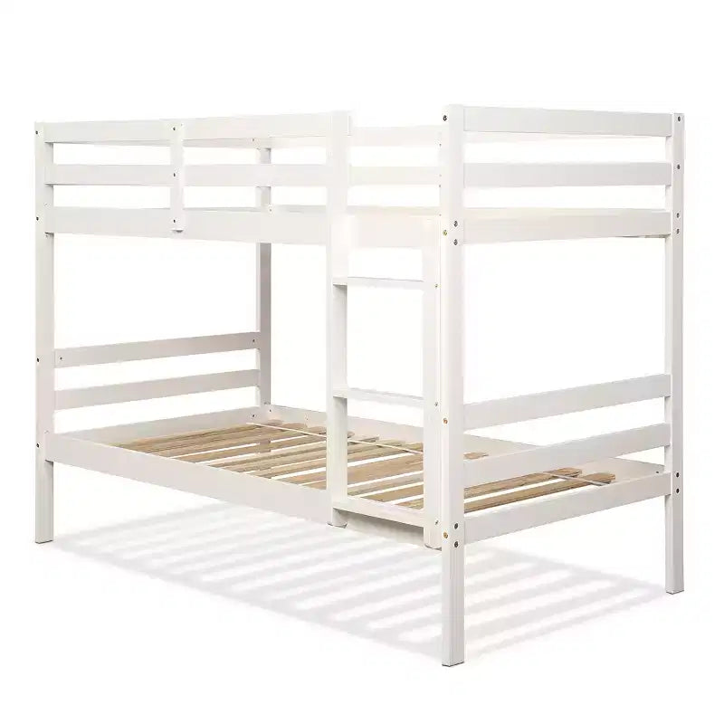 Costway Twin Over Twin Wood Bunk Beds Ladder Safety Rail EspressoWhite