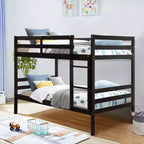 Costway Twin Over Twin Wood Bunk Beds Ladder Safety Rail EspressoWhite