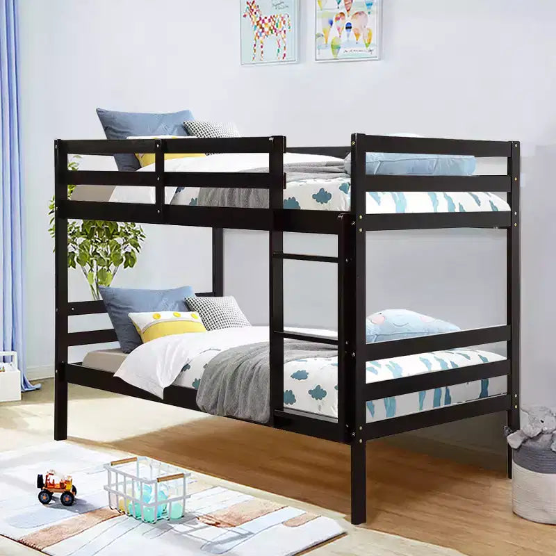 Costway Twin Over Twin Wood Bunk Beds Ladder Safety Rail EspressoWhite