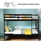 Costway Twin Over Twin Wood Bunk Beds Ladder Safety Rail EspressoWhite