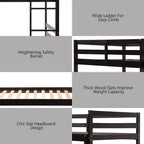 Costway Twin Over Twin Wood Bunk Beds Ladder Safety Rail EspressoWhite