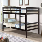 Costway Twin Over Twin Wood Bunk Beds Ladder Safety Rail EspressoWhite