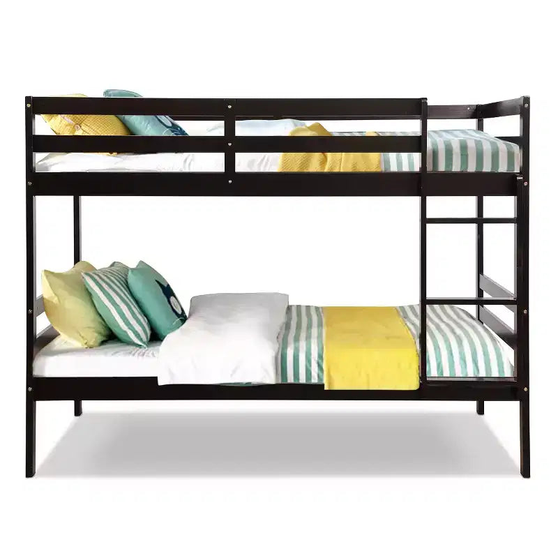 Costway Twin Over Twin Wood Bunk Beds Ladder Safety Rail EspressoWhite