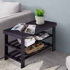 Costway 3 Tier Bamboo Shoe Rack Bench Storage Shelf Organizer Entryway Home Furni Black