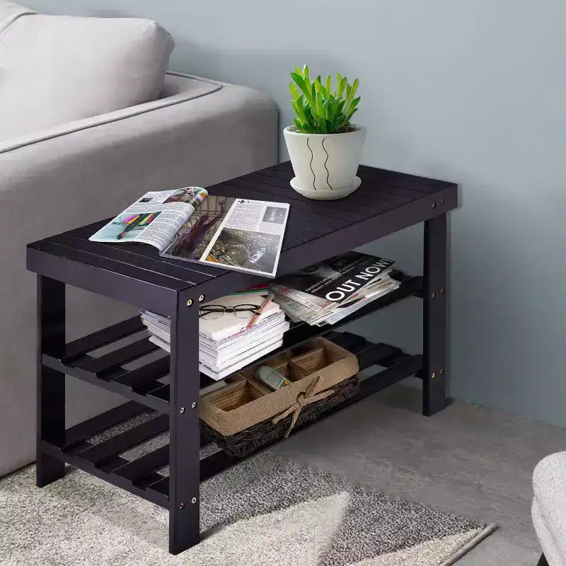 Costway 3 Tier Bamboo Shoe Rack Bench Storage Shelf Organizer Entryway Home Furni Black