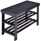 Costway 3 Tier Bamboo Shoe Rack Bench Storage Shelf Organizer Entryway Home Furni Black