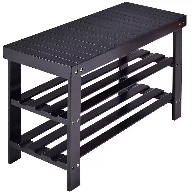 Costway 3 Tier Bamboo Shoe Rack Bench Storage Shelf Organizer Entryway Home Furni Black