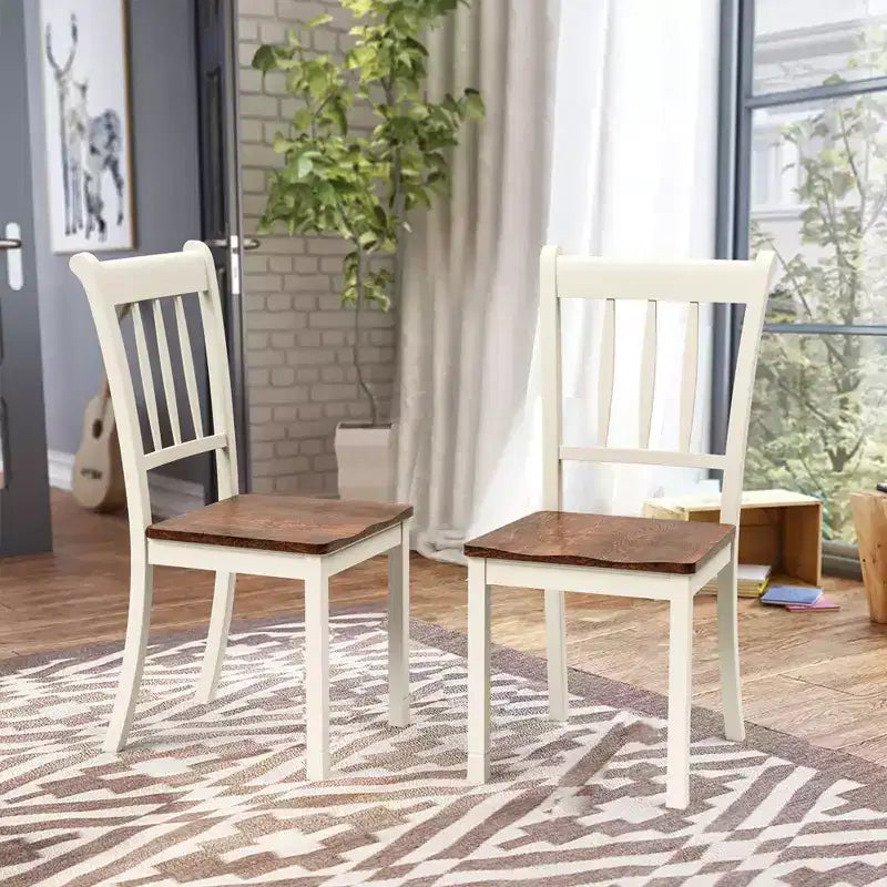 Costway Set di 2 Sedie da Pranzo in Legno con Schienale Alto per Cucina Whitesburg Sedia Laterale Bianco Nero