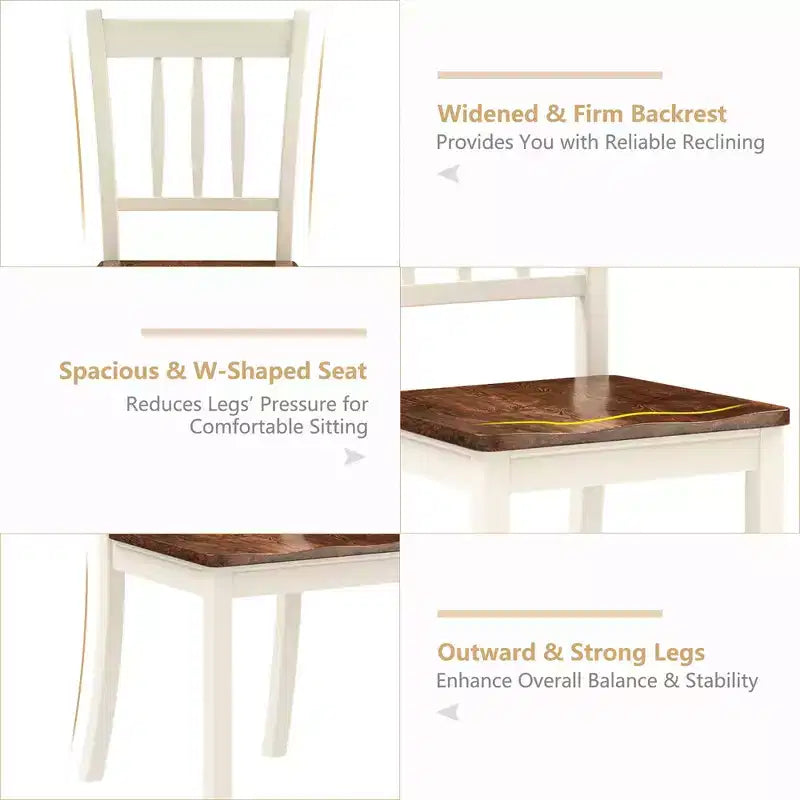 Costway Set di 2 Sedie da Pranzo in Legno con Schienale Alto per Cucina Whitesburg Sedia Laterale Bianco Nero