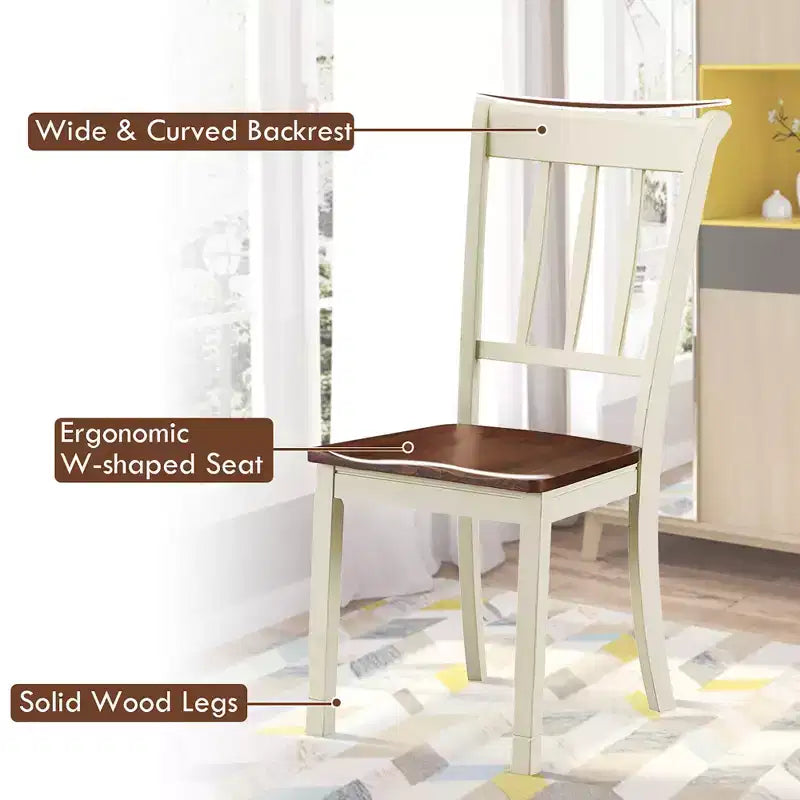 Costway Set di 2 Sedie da Pranzo in Legno con Schienale Alto per Cucina Whitesburg Sedia Laterale Bianco Nero