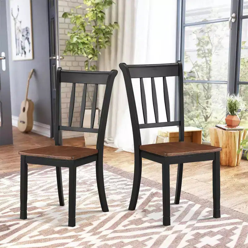 Costway Set di 2 Sedie da Pranzo in Legno con Schienale Alto per Cucina Whitesburg Sedia Laterale Bianco Nero
