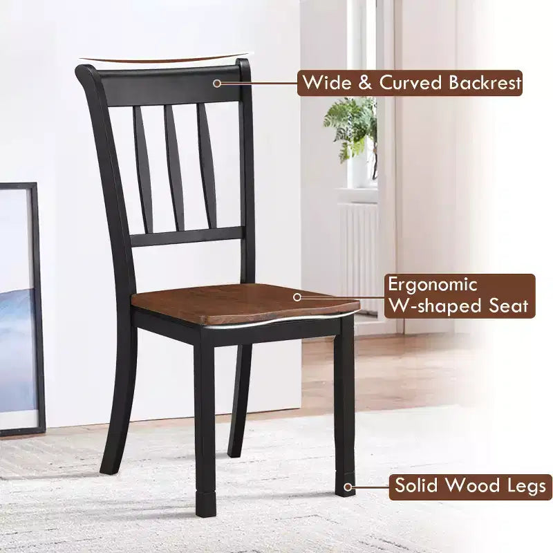 Costway Set di 2 Sedie da Pranzo in Legno con Schienale Alto per Cucina Whitesburg Sedia Laterale Bianco Nero