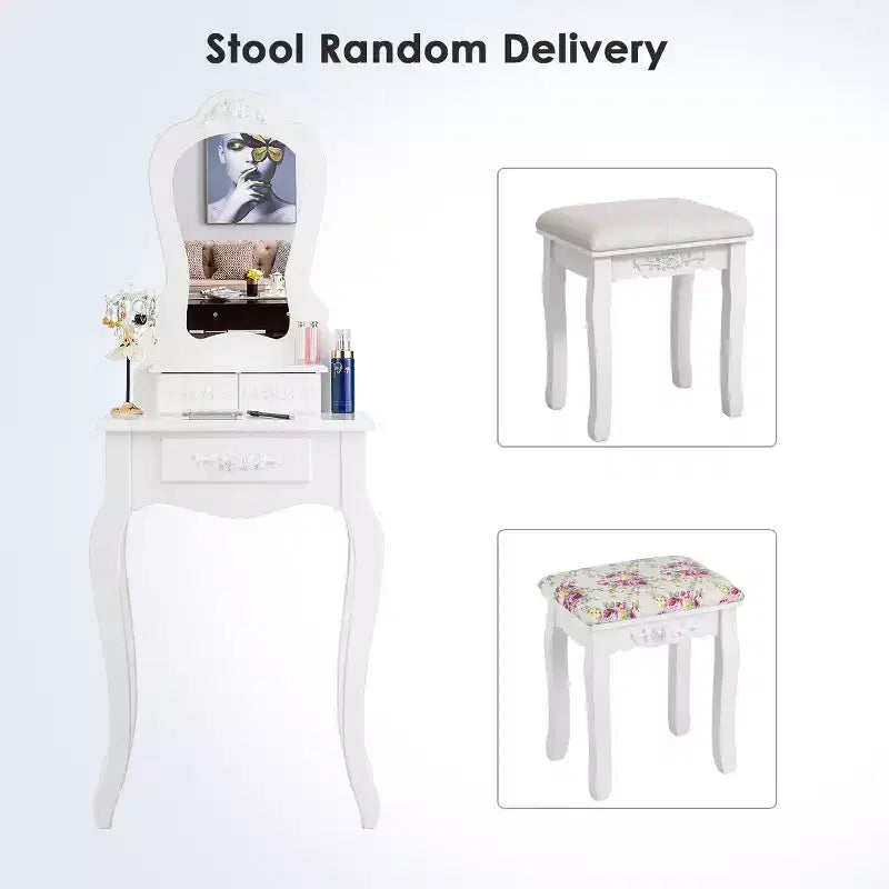 Costway Bianco Toeletta Gioielli Trucco Tavolo da Trucco Sgabello Cassetto