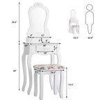 Costway Bianco Toeletta Gioielli Trucco Tavolo da Trucco Sgabello Cassetto