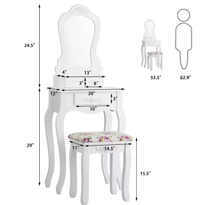Costway Bianco Toeletta Gioielli Trucco Tavolo da Trucco Sgabello Cassetto