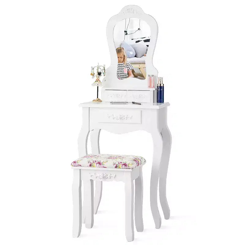 Costway Bianco Toeletta Gioielli Trucco Tavolo da Trucco Sgabello Cassetto