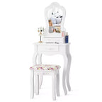 Costway Bianco Toeletta Gioielli Trucco Tavolo da Trucco Sgabello Cassetto