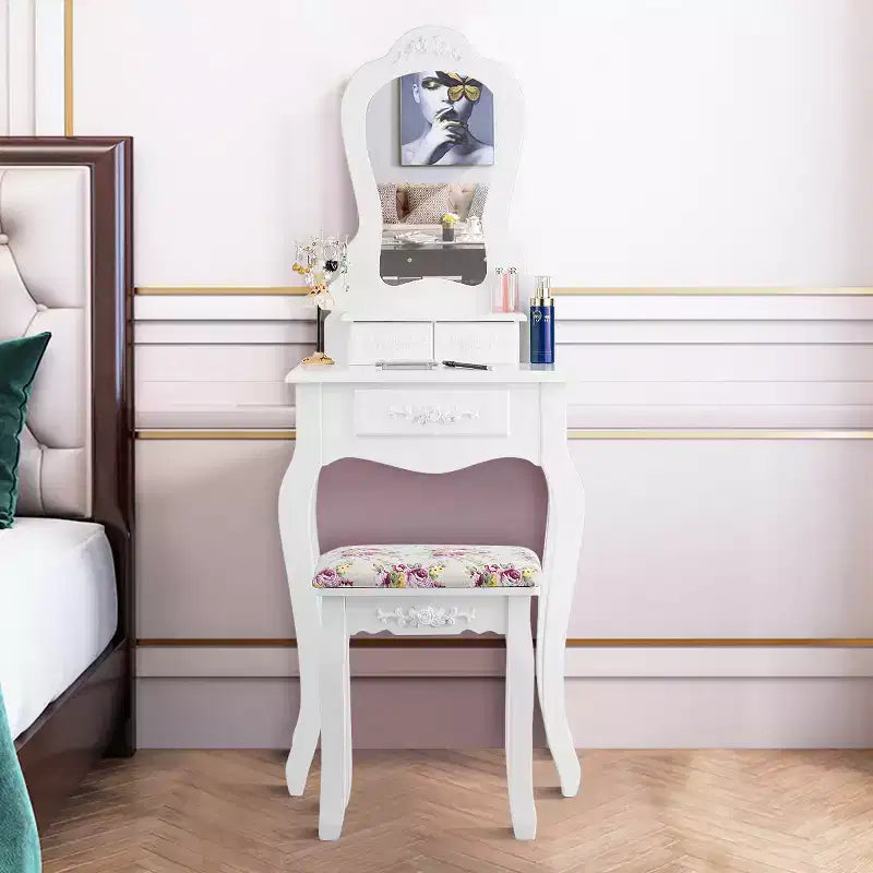 Costway Bianco Toeletta Gioielli Trucco Tavolo da Trucco Sgabello Cassetto