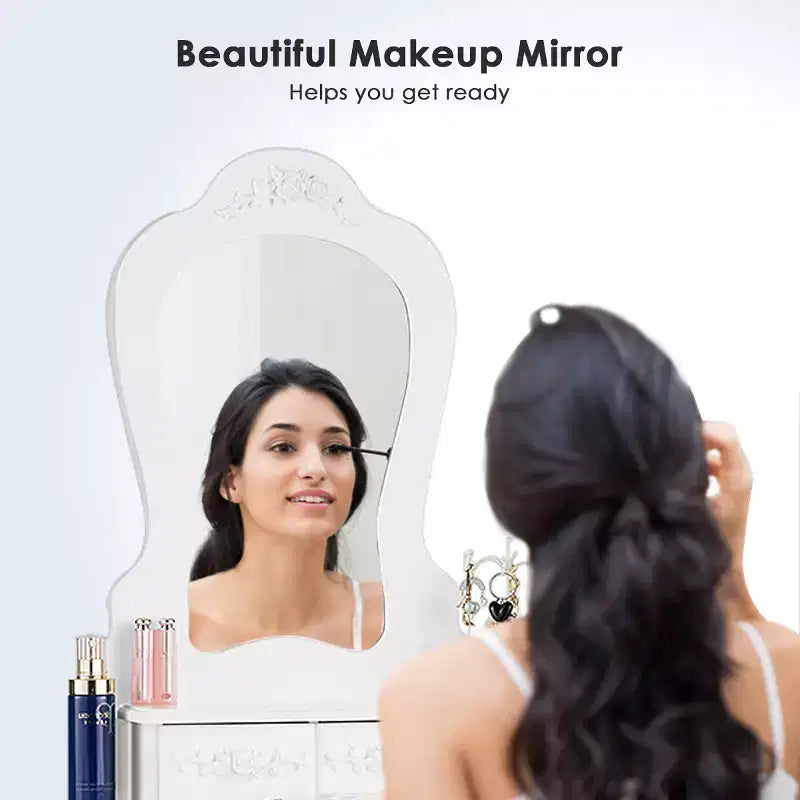 Costway Bianco Toeletta Gioielli Trucco Tavolo da Trucco Sgabello Cassetto