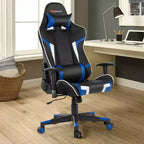 Costway Massage Gaming Chair Reclining Swivel Racing Office Chair w/Lumbar Support White\Blue\Grey\Red