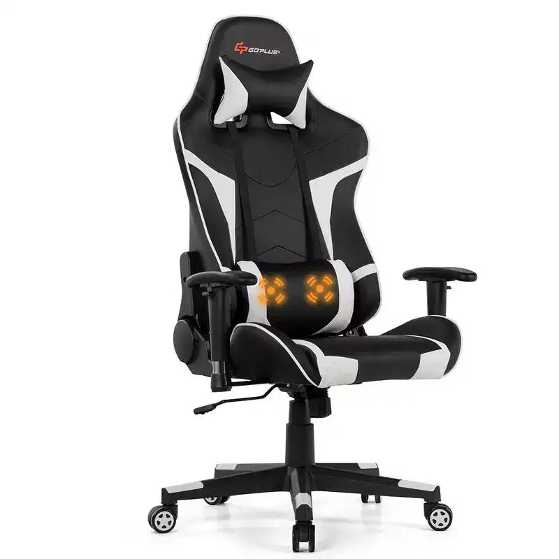 Sedia Gaming da Massaggio Costway Reclinabile Girevole da Ufficio da Corsa con Supporto Lombare Bianco\Blu\Grigio\Rosso