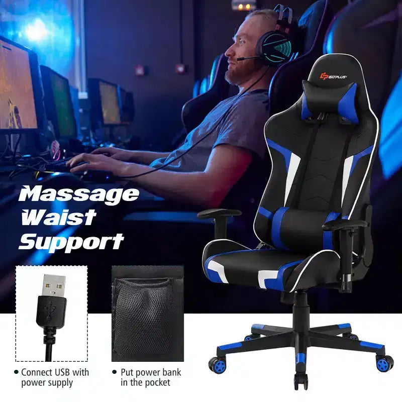 Sedia da gioco massaggiante Costway, reclinabile, girevole, da ufficio, da corsa, con supporto lombare