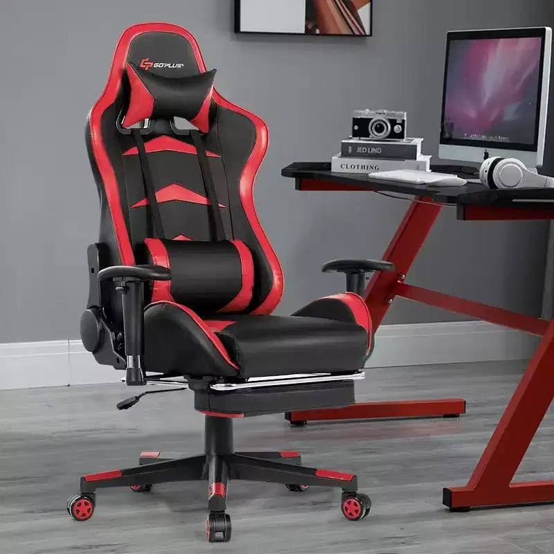 Sedia da ufficio gaming massaggiante reclinabile girevole da corsa Costway con poggiapiedi