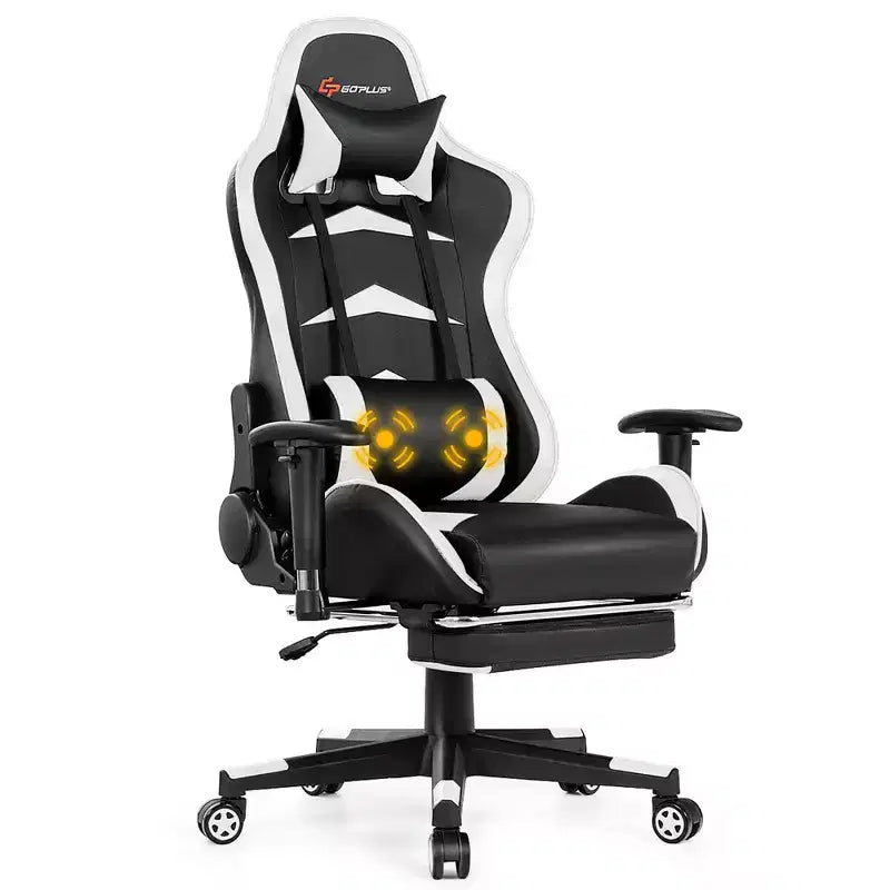 Sedia da ufficio gaming massaggiante reclinabile girevole da corsa Costway con poggiapiedi