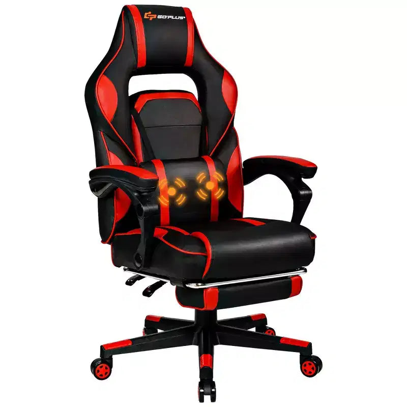 Sedia da Gaming Massaggiante Reclinabile Costway, Sedia da Ufficio Computer con Poggiapiedi Bianca\Nera\Blu\Rossa