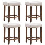 Costway Set of 4 Nailhead Saddle Bar Stools 24'' Height w/ Fabric Seat & Wood Legs Beige\Gray