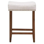 Costway Set di 4 Sgabelli da Bar a Sella 24'' con Rivetti, Sedile in Tessuto e Gambe in Legno, Beige/Grigio