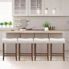 Costway Set di 4 Sgabelli da Bar a Sella 24'' con Rivetti, Sedile in Tessuto e Gambe in Legno, Beige/Grigio