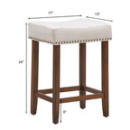 Costway Set di 4 Sgabelli da Bar a Sella 24'' con Rivetti, Sedile in Tessuto e Gambe in Legno, Beige/Grigio