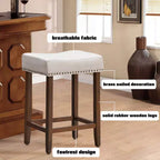 Costway Set di 4 Sgabelli da Bar a Sella 24'' con Rivetti, Sedile in Tessuto e Gambe in Legno, Beige/Grigio