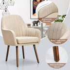 Costway Set di 4 Sedie da Pranzo Imbottite con Braccioli e Gambe in Legno Beige/Grigio