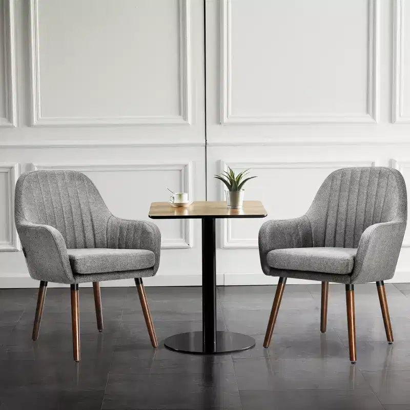 Costway Set di 4 Sedie da Pranzo Imbottite con Braccioli e Gambe in Legno Beige/Grigio