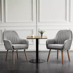 Costway Set di 4 Sedie da Pranzo Imbottite con Braccioli e Gambe in Legno Beige/Grigio