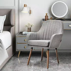 Costway Set di 4 Sedie da Pranzo Imbottite con Braccioli e Gambe in Legno Beige/Grigio