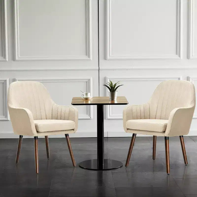 Costway Set di 4 Sedie da Pranzo Imbottite con Braccioli e Gambe in Legno Beige/Grigio