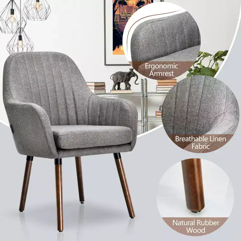 Costway Set di 4 Sedie da Pranzo Imbottite con Braccioli e Gambe in Legno Beige/Grigio
