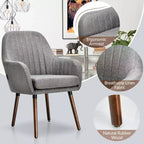 Costway Set di 4 Sedie da Pranzo Imbottite con Braccioli e Gambe in Legno Beige/Grigio