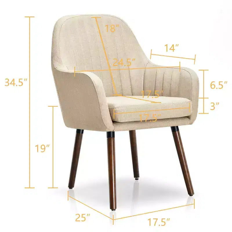 Costway Set di 4 Sedie da Pranzo Imbottite con Braccioli e Gambe in Legno Beige/Grigio