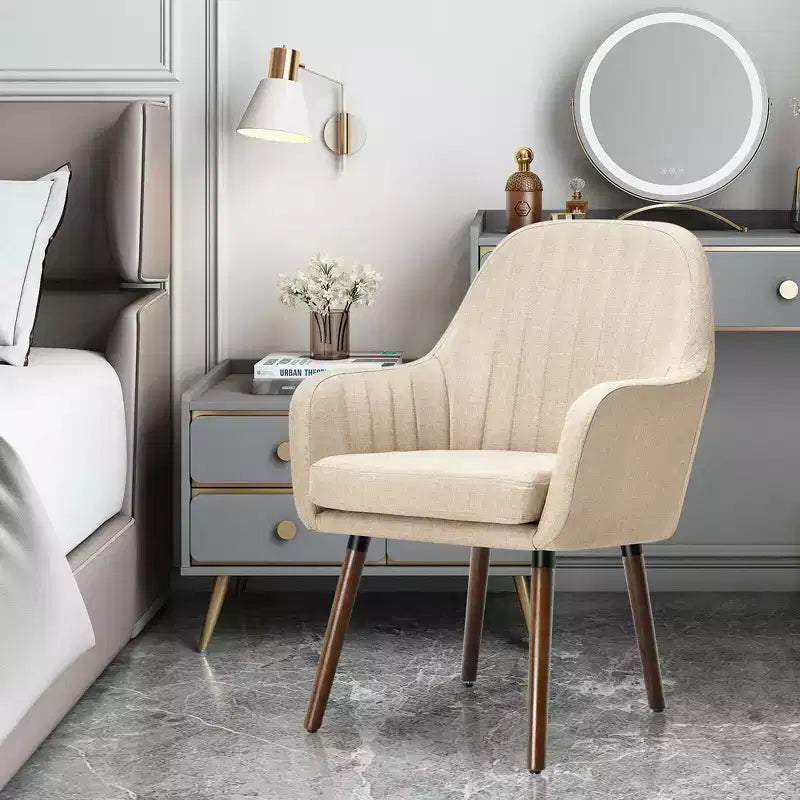 Costway Set di 4 Sedie da Pranzo Imbottite con Braccioli e Gambe in Legno Beige/Grigio