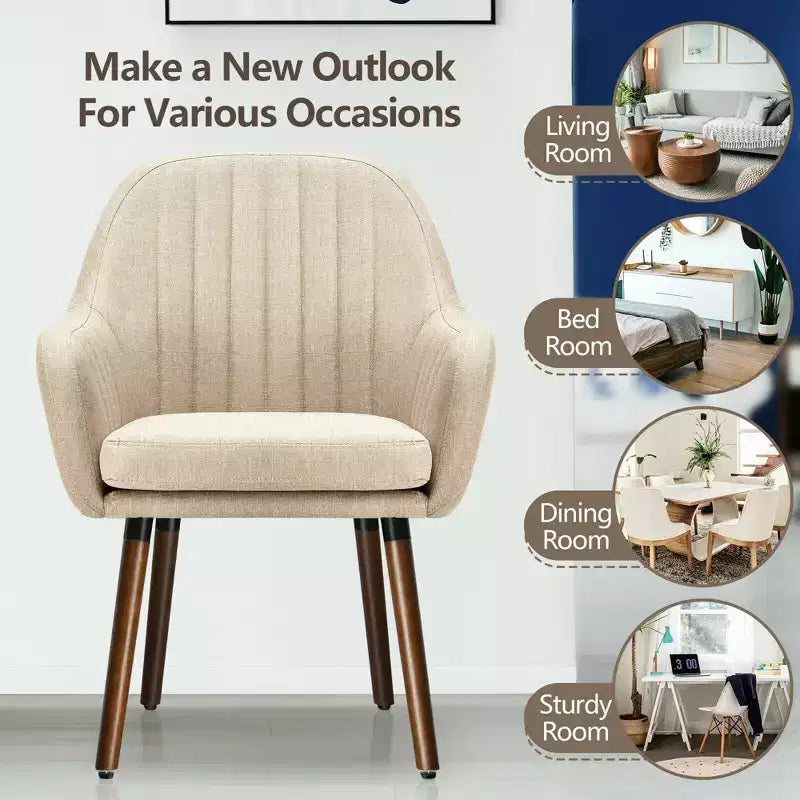 Costway Set di 4 Sedie da Pranzo Imbottite con Braccioli e Gambe in Legno Beige/Grigio