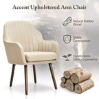Costway Set di 4 Sedie da Pranzo Imbottite con Braccioli e Gambe in Legno Beige/Grigio