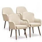 Costway Set of 4 Accent Chairs Fabric Upholstered Armchairs w/Wooden Legs Beige/Gray