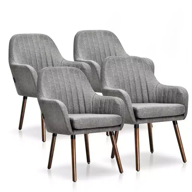 Costway Set di 4 Sedie da Pranzo Imbottite con Braccioli e Gambe in Legno Beige/Grigio