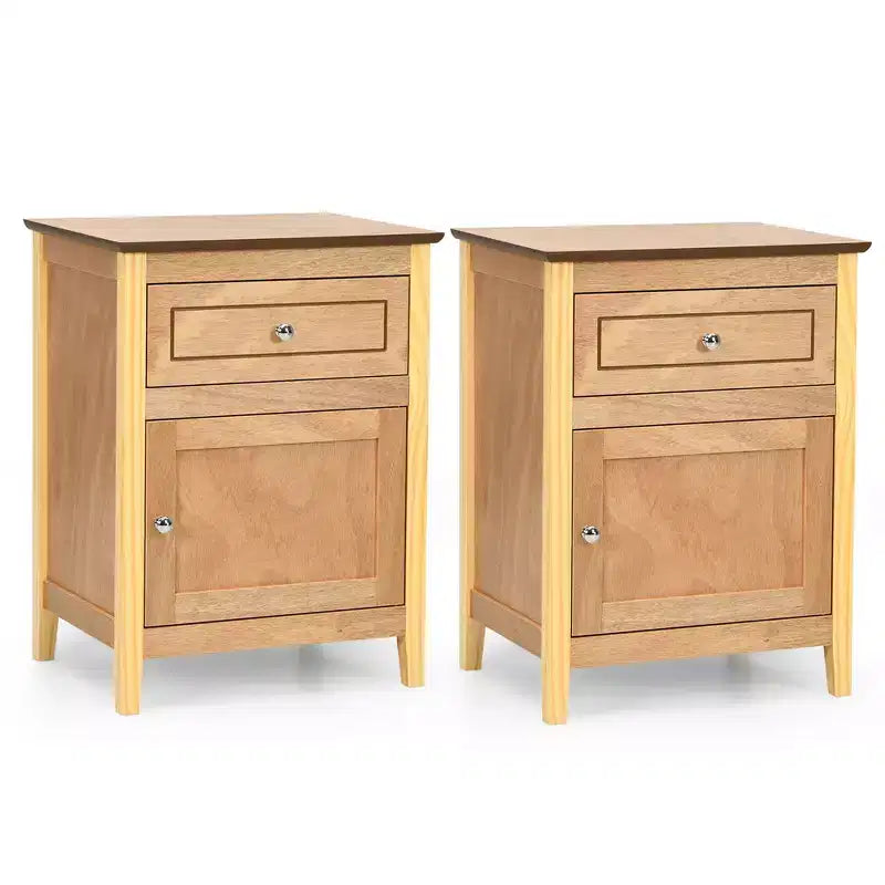 Costway 2PCS Nightstand with Drawer Accent Side End Table Storage Cabinet White\Natural